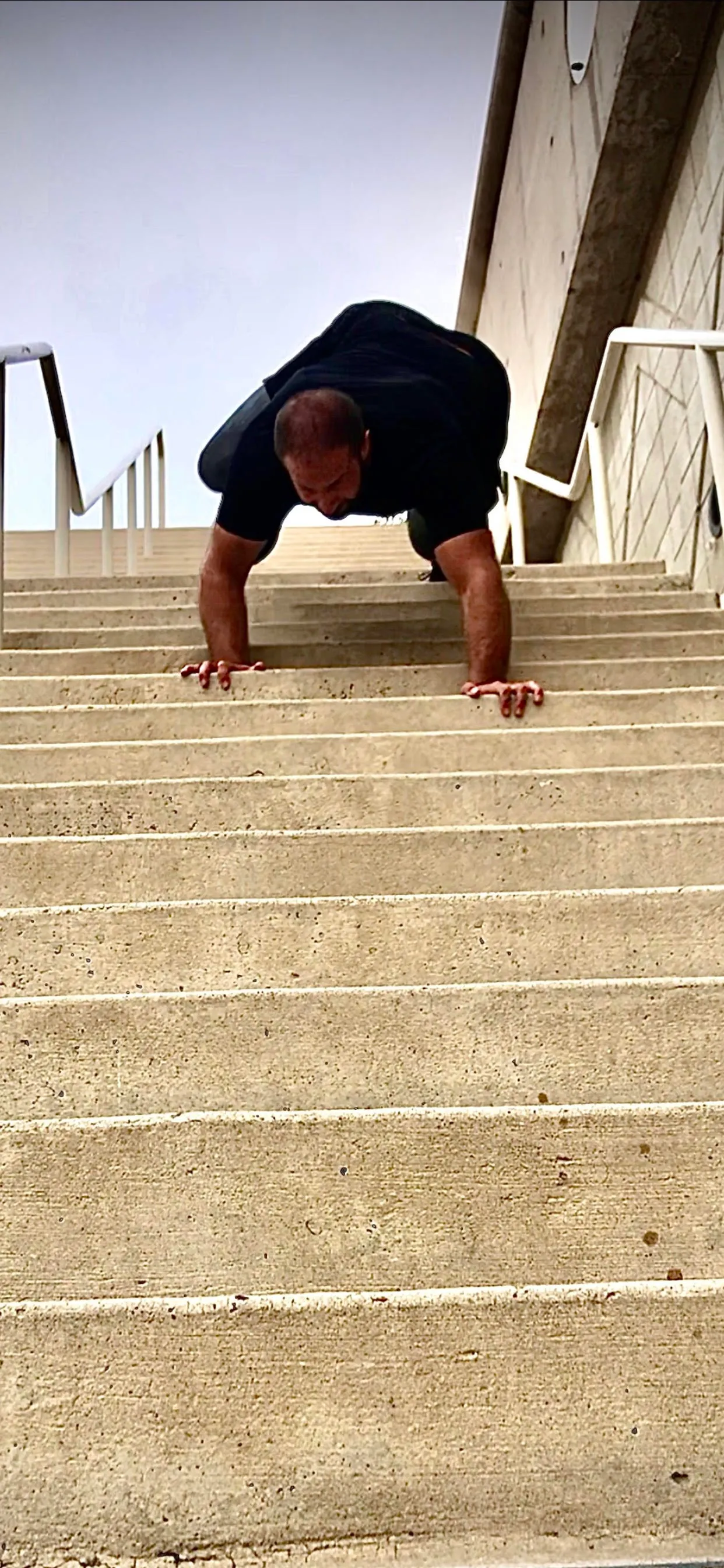 Gabriel training on stairs